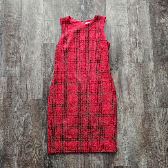 6P Calvin Klein Red Plaid Sheath Dress - Picture 1 of 3